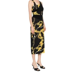 Asymmetrical Chain Couture Midi Dress