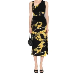 Asymmetrical Chain Couture Midi Dress