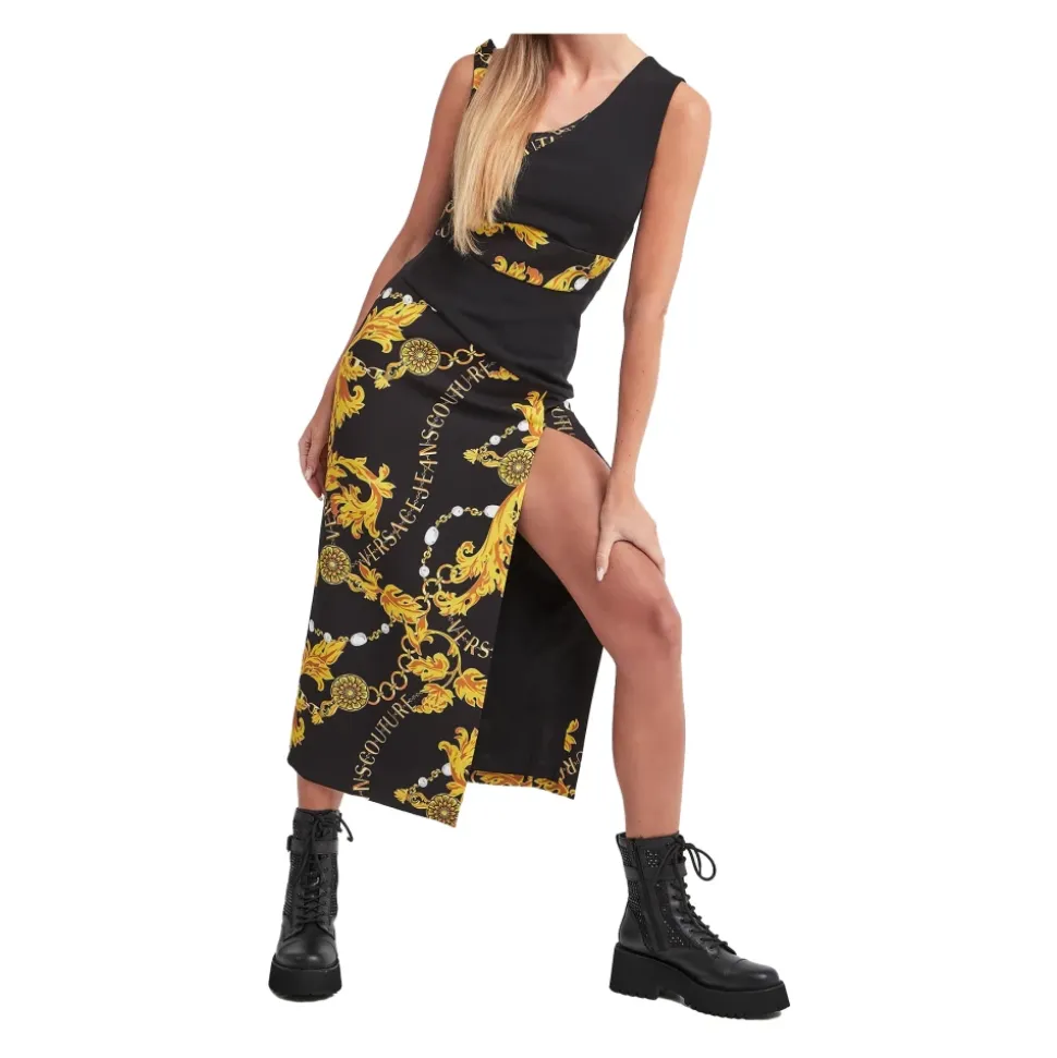 Asymmetrical Chain Couture Midi Dress