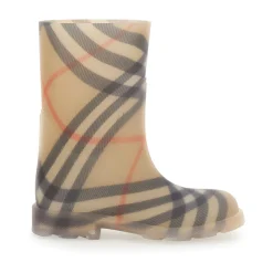 Beige Check Motif Rubber Boots