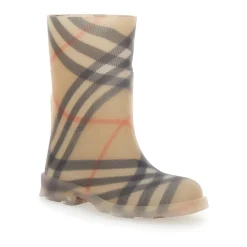 Beige Check Motif Rubber Boots