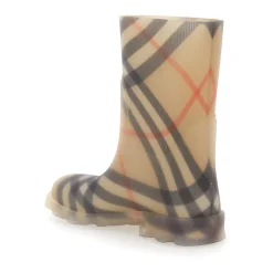Beige Check Motif Rubber Boots