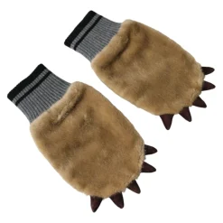 Beige Knitted Fur Wrist Gloves