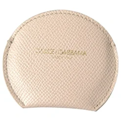 Beige Leather Round Logo Hand Mirror Holder