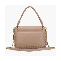 Beige Leather Shoulder Bag with Tassels