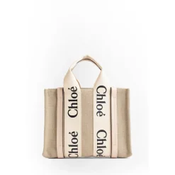 Beige Woody Tote Bag with Ribbons