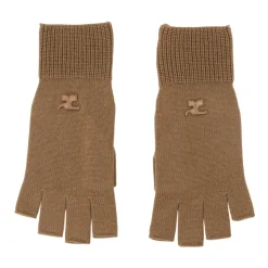 Beige Wool Unisex Logo Mittens