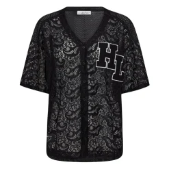 Black Lace Tee Top with V-Neck