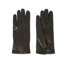 Black Lamb Leather Knitted Wool Gloves
