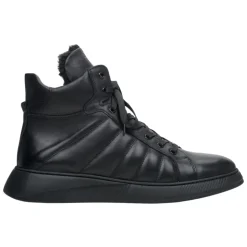 Black Leather High-Top Sneakers