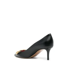 Black Leather Pointed Heel Shoes