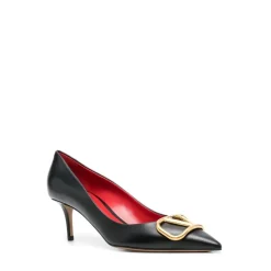 Black Leather Pointed Heel Shoes