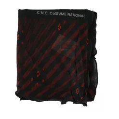 Black Red Viscose Striped Scarf