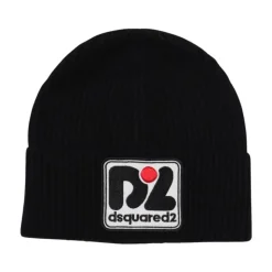 Black Ribbed Knit Beanie with Logo Patch