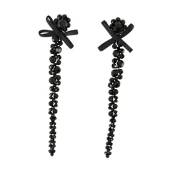 Bow Drip Crystal Earrings - Black