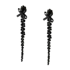 Bow Drip Crystal Earrings - Black