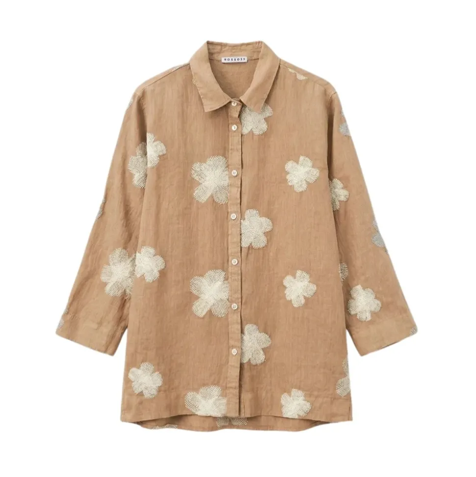 Camicia in lino con ricami tinto capo