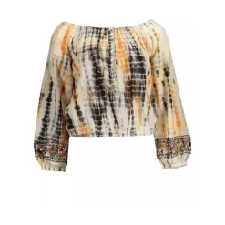 Chic Beige Long-sleeved Logo Top with Contrasts