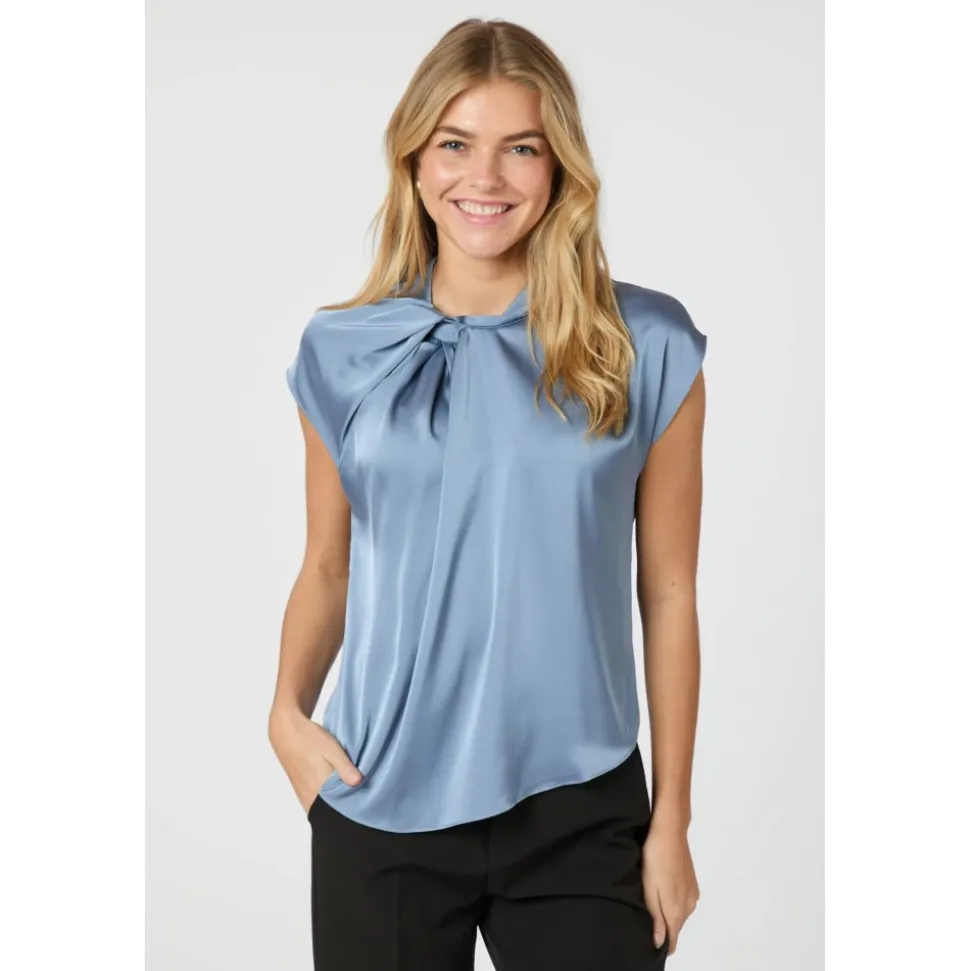 Dusty Blue Drapy Satin Blouse