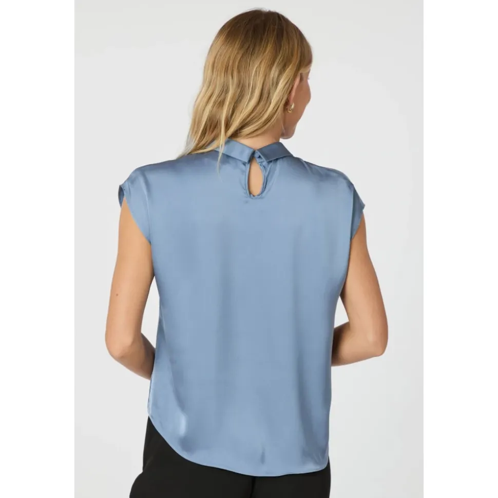 Dusty Blue Drapy Satin Blouse
