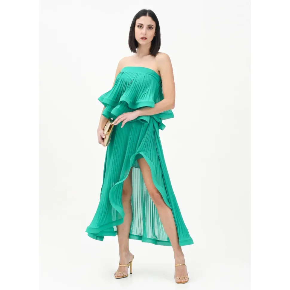 Elegant Green Pleated Midi Skirt