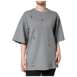 Grey Embellished Round Neck T-Shirt