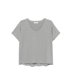 Grey Sequined Trim V-Neck T-Shirt