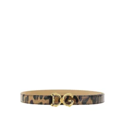 Leather Logo Belt with Leopard Print
