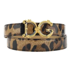 Leather Logo Belt with Leopard Print