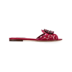 Red Sandals with Crystal Embellishments