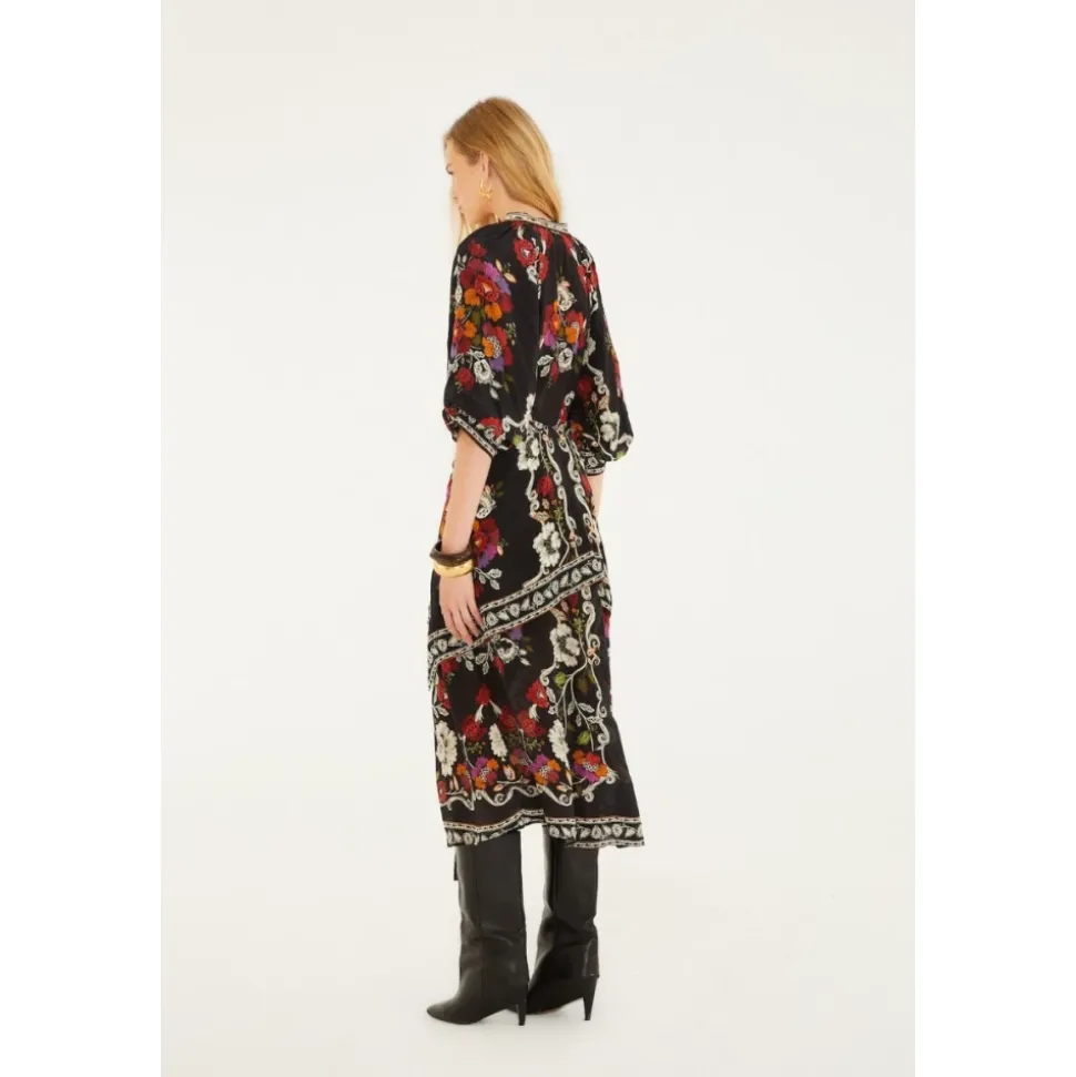 Rococo Flowers Belted Midi Dress