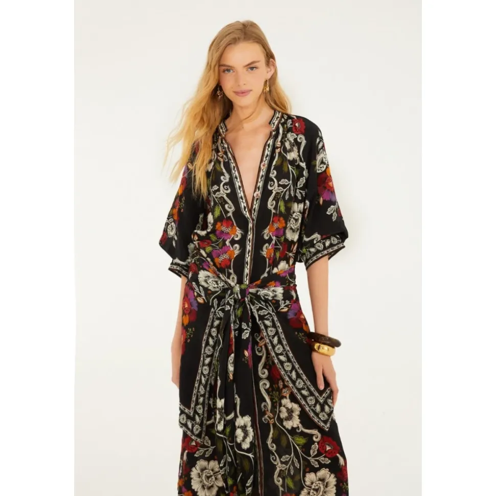 Rococo Flowers Belted Midi Dress