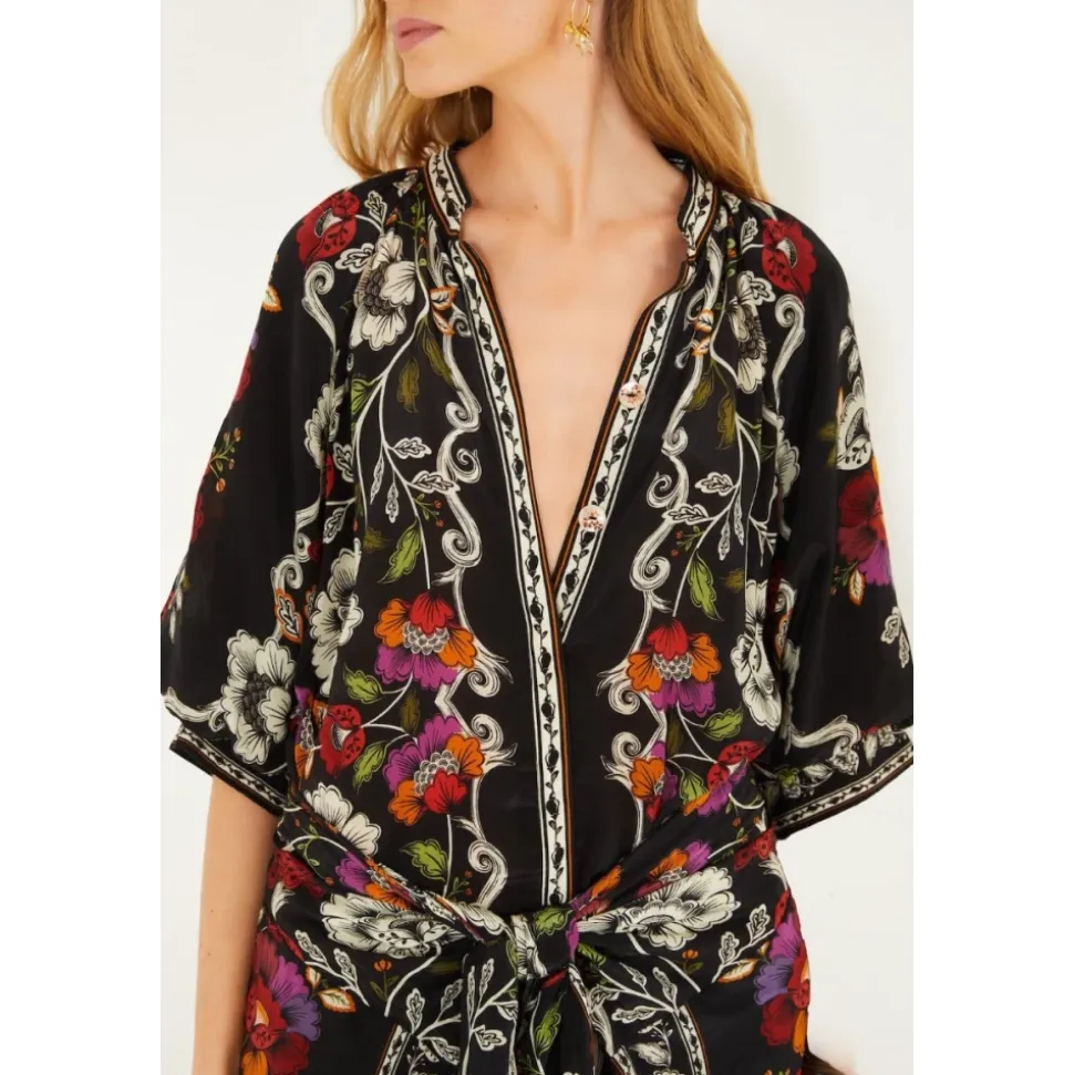 Rococo Flowers Belted Midi Dress