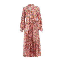 Twill Printed Lacito Pleated Midi Dress