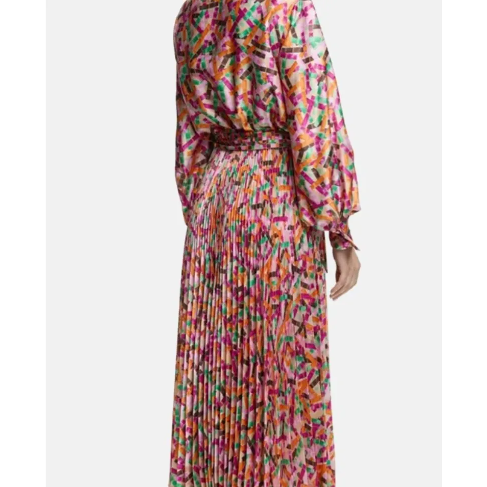 Twill Printed Lacito Pleated Midi Dress