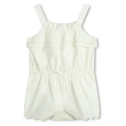 White Cotton Romper with Lace Details
