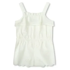 White Cotton Romper with Lace Details